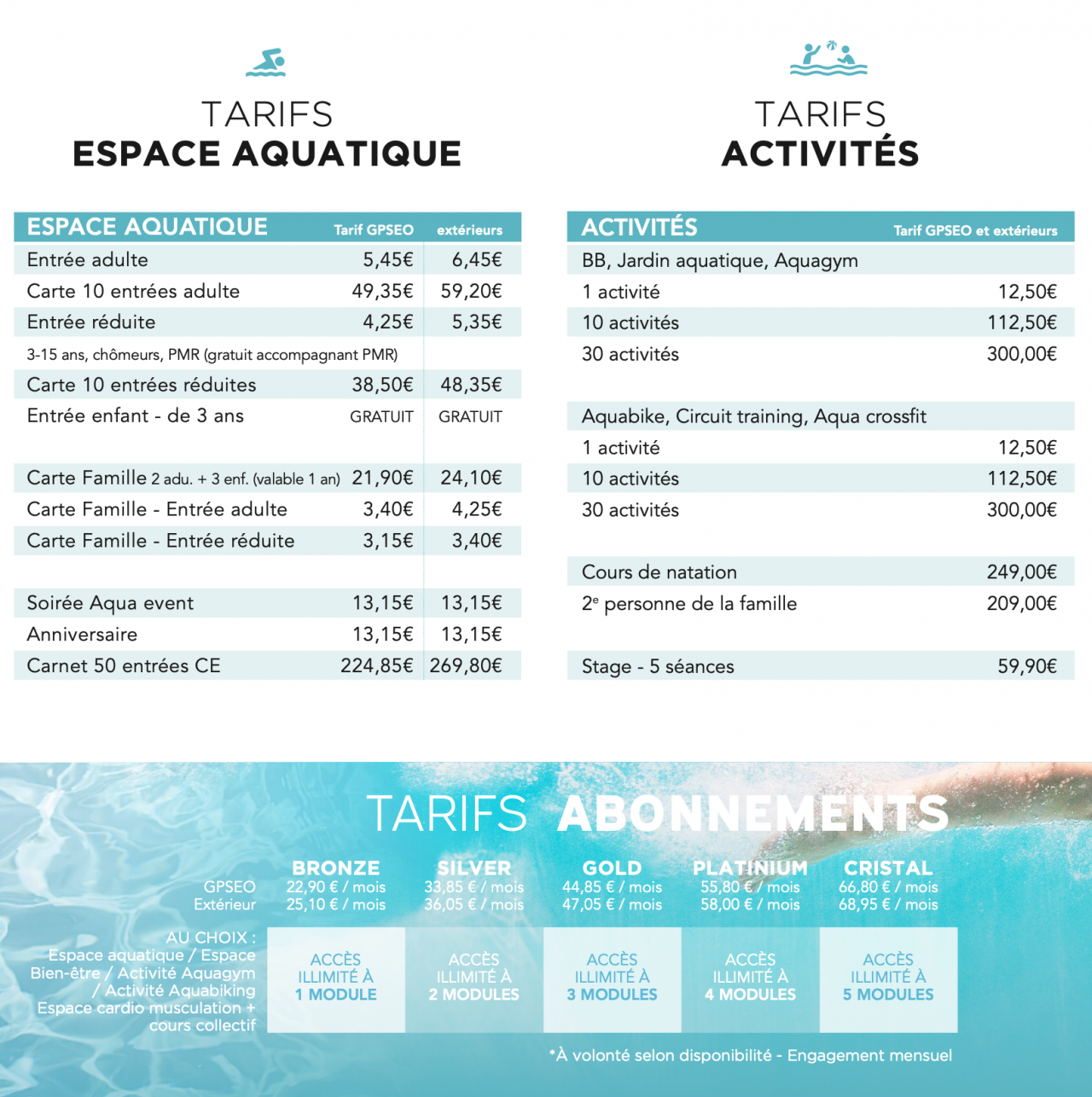 Horaires et tarifs - Piscine Aqualude